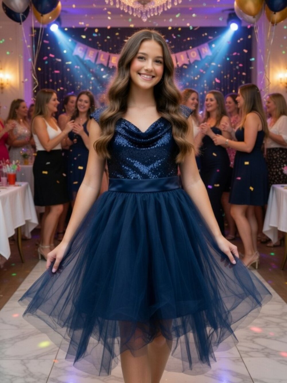 Trixxi Women's Navy and Blue Evening Dress